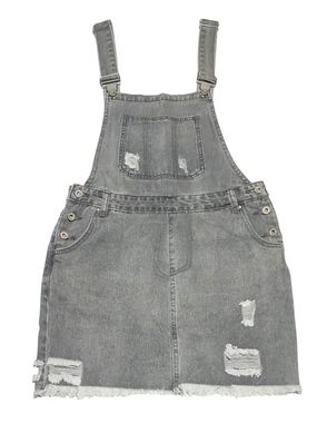 WOMEN'S (SIZE M) POL DISTRESSED GREY DENIM OVERALL SKIRT